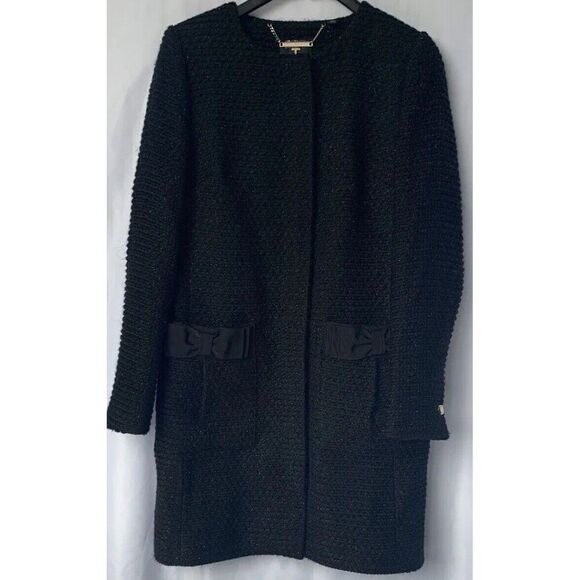 Ted Baker Womens Black Tweed Collarless Contrast Bow Pocket Coat Size 1 … - Picture 3 of 16